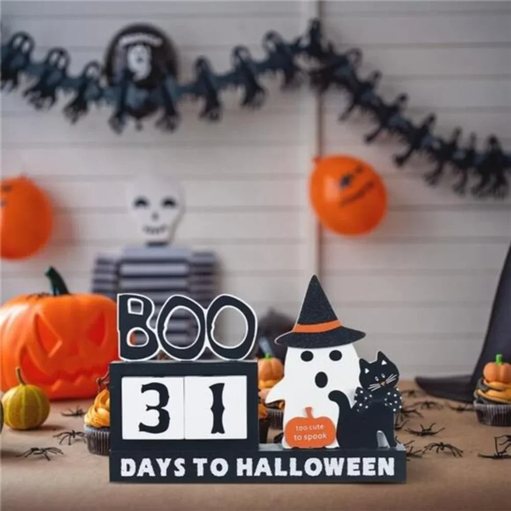 Wood Halloween‎ Countdown Calendar with Ghost Ornaments & Boo Sign, Room Decor